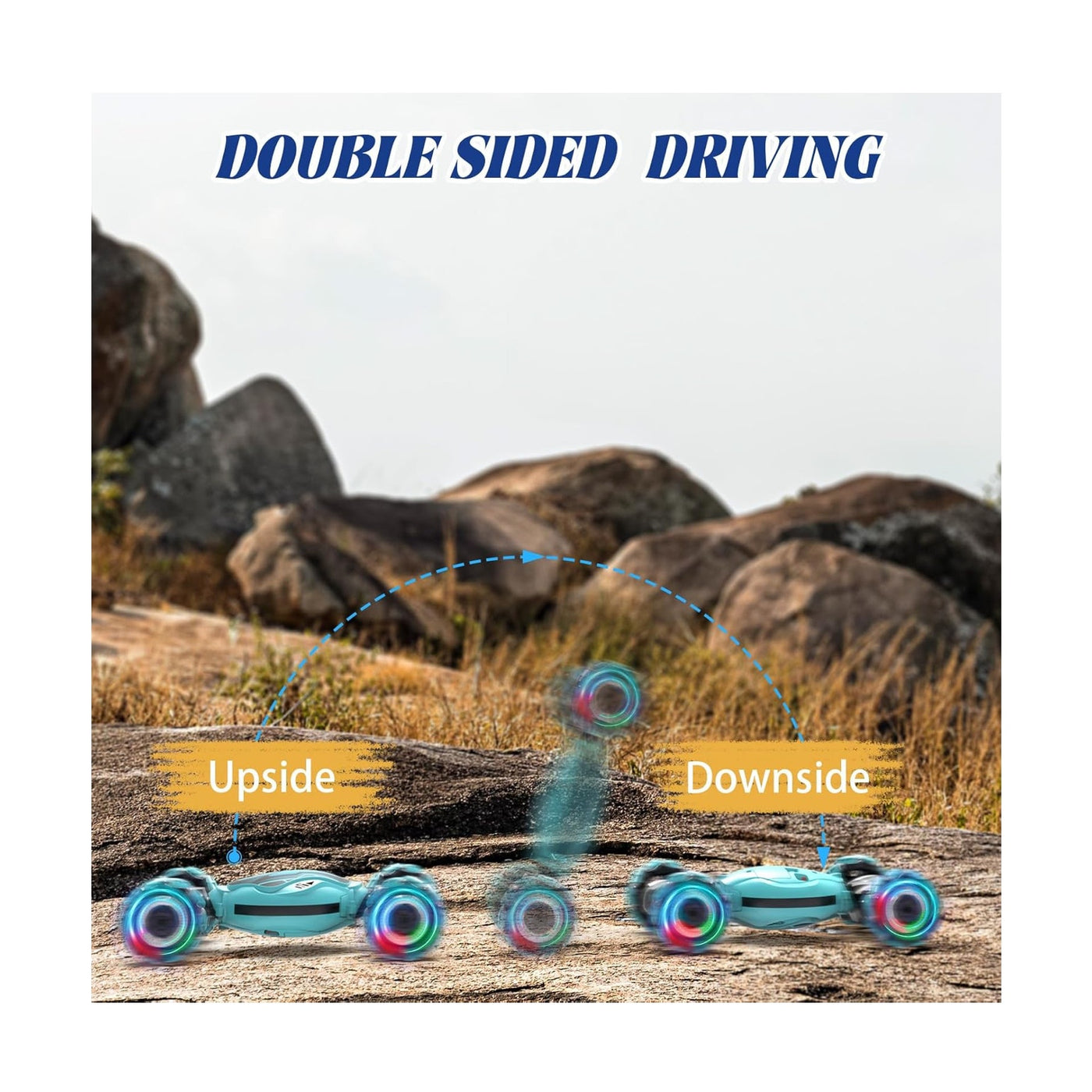 Gesture Sensing RC Stunt Car with Light and Music Double Sided Off-Road, Blue