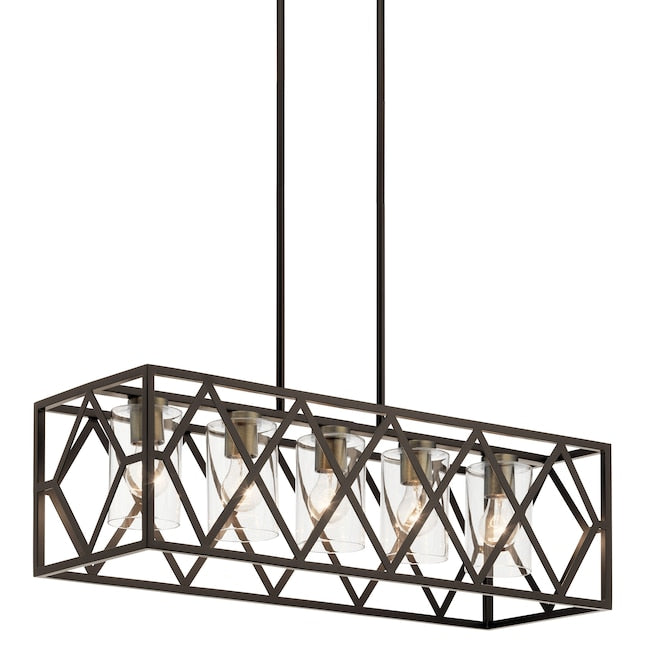 Kichler Solander 5-Light Linear Pendant, Olde Bronze Finish with Clear Glass Panels, 32-inch Fixture