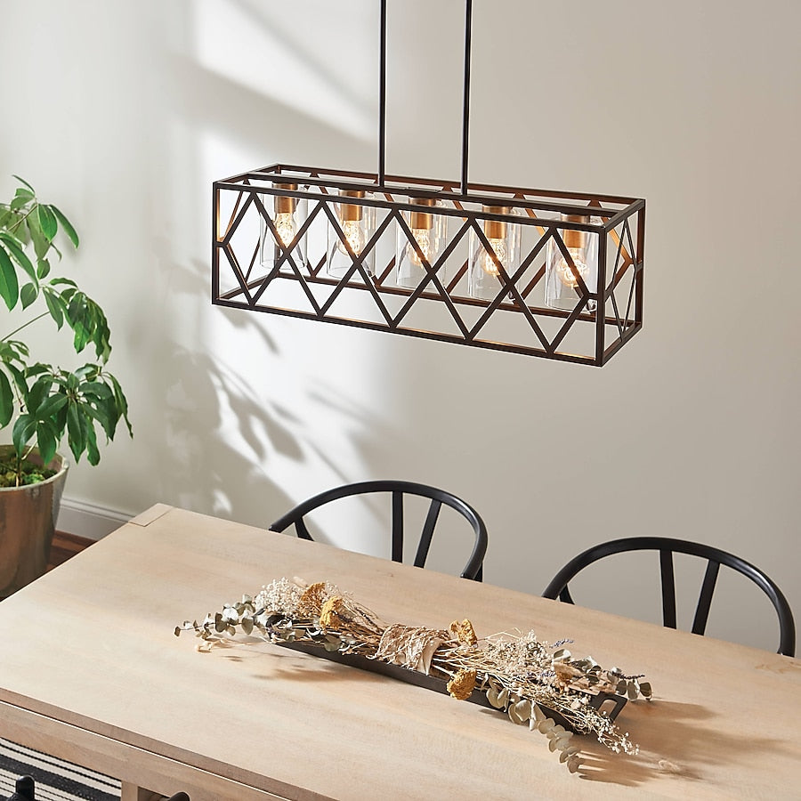 Kichler Solander 5-Light Linear Pendant, Olde Bronze Finish with Clear Glass Panels, 32-inch Fixture