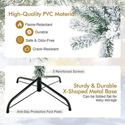 SUGIFT 6ft Snow Flocked Pine Artificial Christmas Tree – 1000 Tips GoodHinged