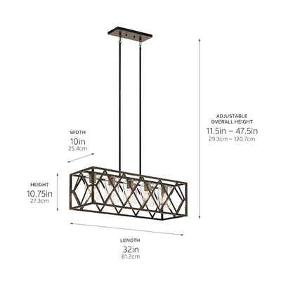 Kichler Solander 5-Light Linear Pendant, Olde Bronze Finish with Clear Glass Panels, 32-inch Fixture