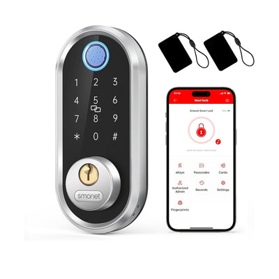 Smart Keyless Entry Door Lock - Fingerprint Electronic, Silver