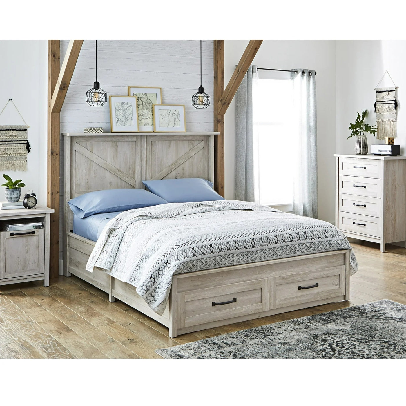 Better Homes & Gardens Modern Farmhouse USB Nightstand, Rustic White Finish