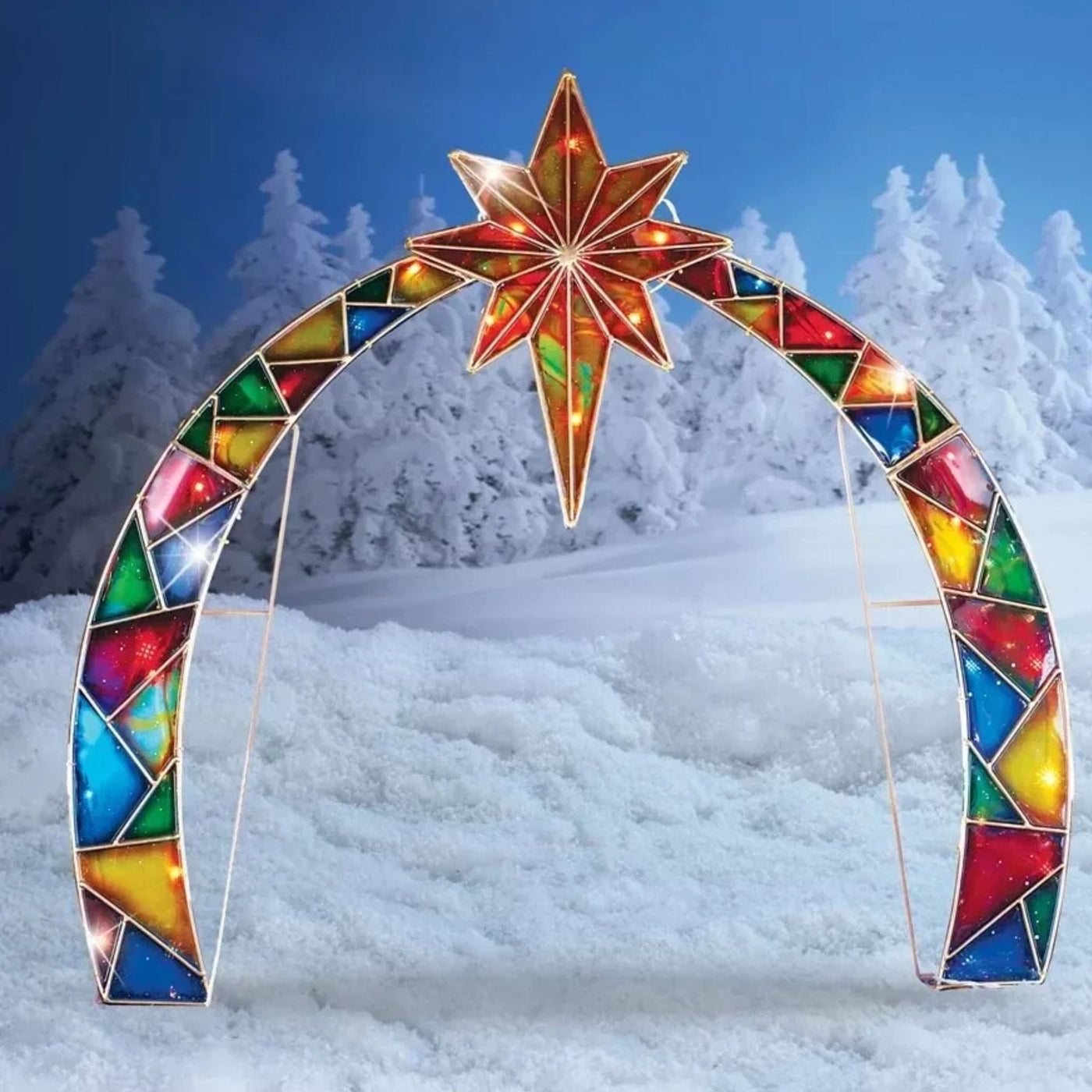 Lighted Mosaic Christmas Nativity Scene Arch with Star of Bethlehem Yard Decor