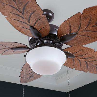 Harbor Breeze Waveport 52-Inch Aged Bronze LED Ceiling Fan with Palm Leaf Blades, Indoor/Outdoor
