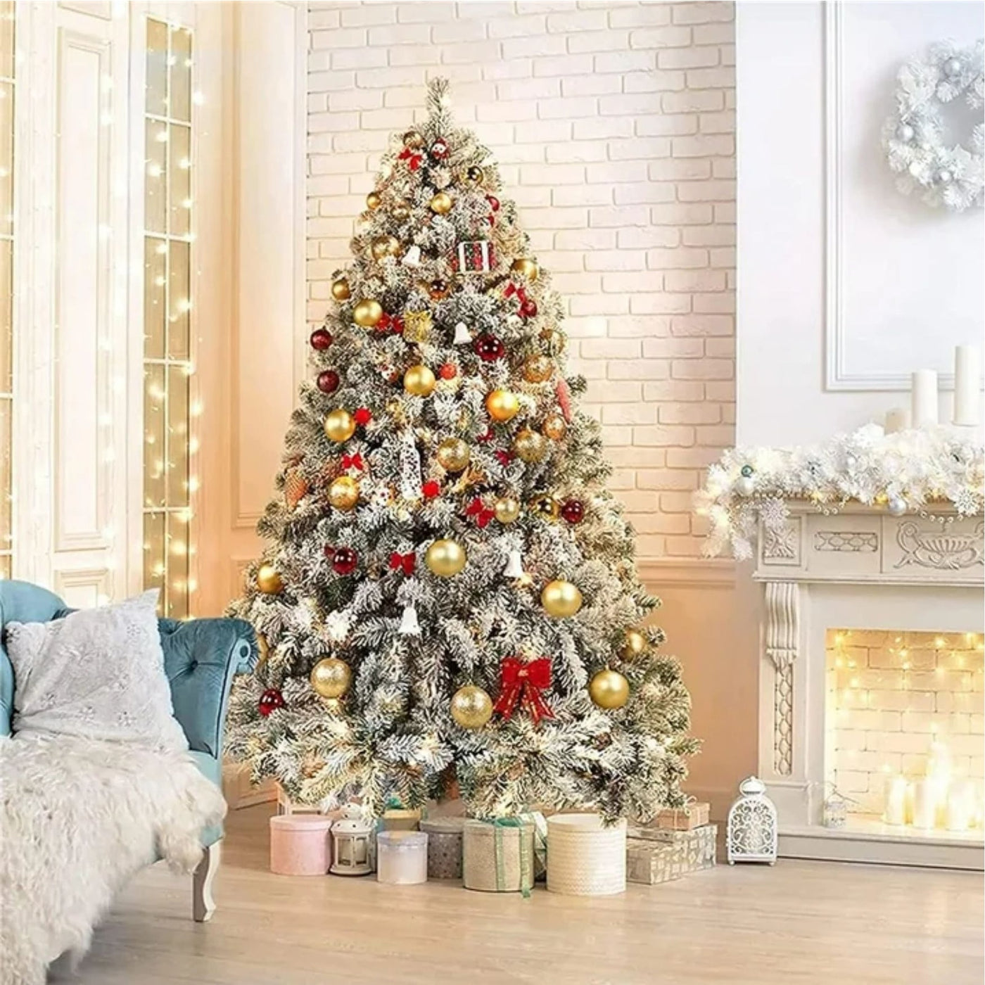 SUGIFT 6ft Snow Flocked Pine Artificial Christmas Tree – 1000 Tips GoodHinged