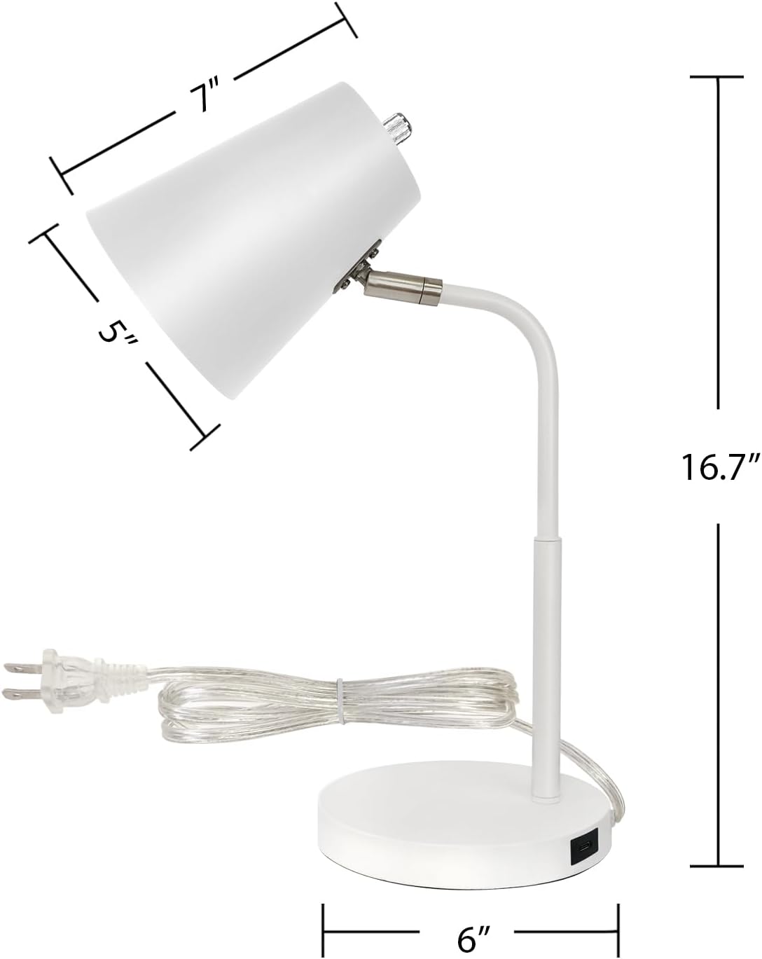 Lampz Soho Desk Lamp | Adjustable Shade & USB-C Charging Port, 15.5" | White