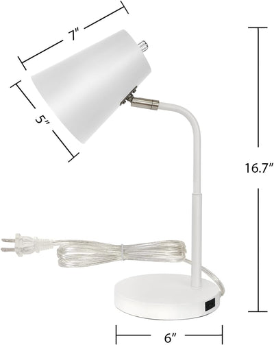 Lampz Soho Desk Lamp | Adjustable Shade & USB-C Charging Port, 15.5" | White
