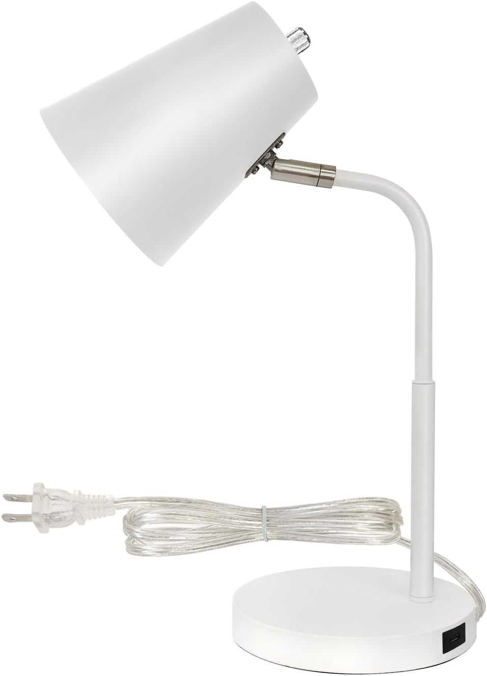 Lampz Soho Desk Lamp | Adjustable Shade & USB-C Charging Port, 15.5" | White