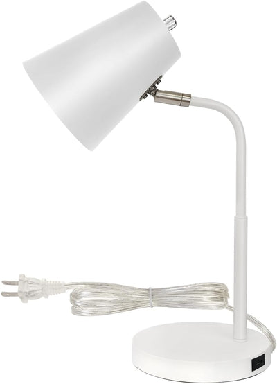 Lampz Soho Desk Lamp | Adjustable Shade & USB-C Charging Port, 15.5" | White