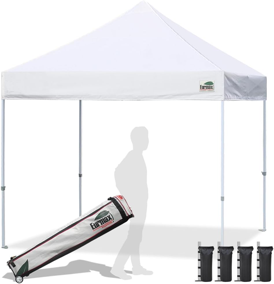 Eurmax USA 10x10ft Patio Pop-Up Canopy Tent with Heavy Duty Roller Bag & Sandbags - Ideal for Events
