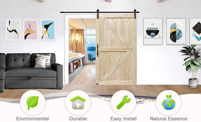 S&Z TOPHAND 30" x 84" Unfinished Knotty Barn Door with Sliding Hardware Kit - Solid Wood & Easy Assembly