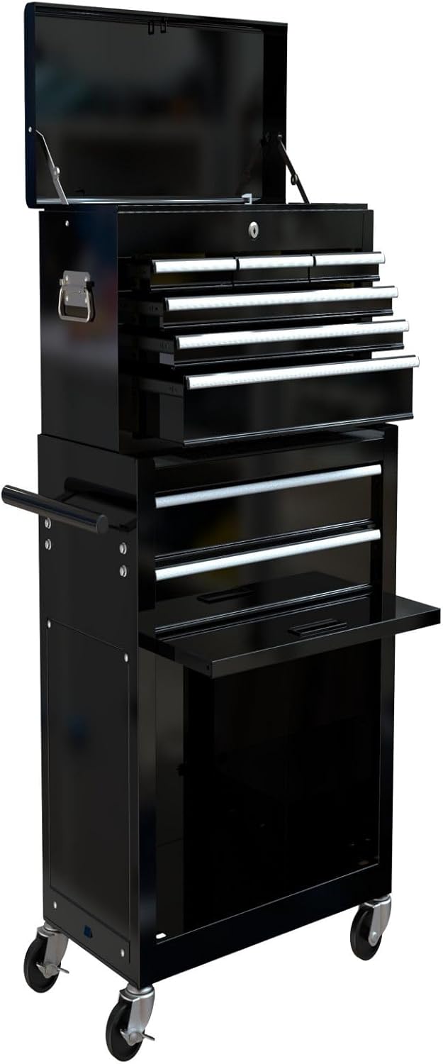 SLifet 8-Drawer Rolling Tool Chest | Removable Tool Cart | Locking Storage, Black