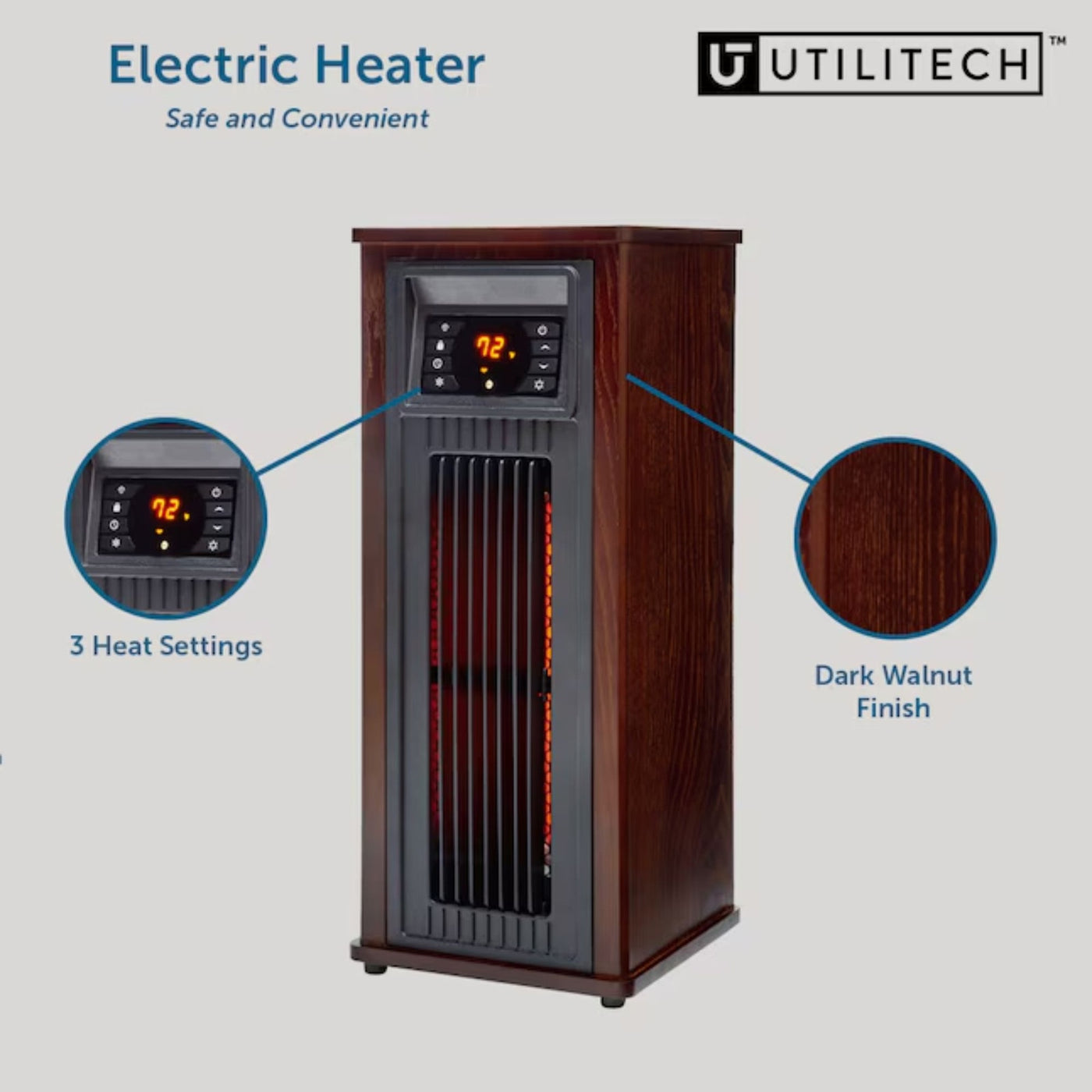 Utilitech Up to 1500-Watt Infrared Tower Indoor Electric Space Heater Thermostat
