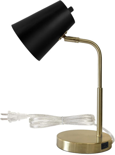Lampz Soho Desk Lamp | Adjustable Shade & USB-C Charging Port, 15.5" | Brass