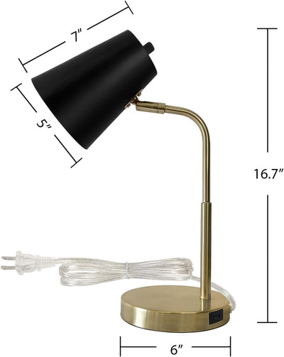Lampz Soho Desk Lamp | Adjustable Shade & USB-C Charging Port, 15.5" | Brass