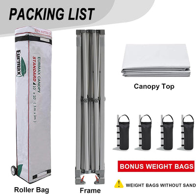 Eurmax USA 10x10ft Patio Pop-Up Canopy Tent with Heavy Duty Roller Bag & Sandbags - Ideal for Events
