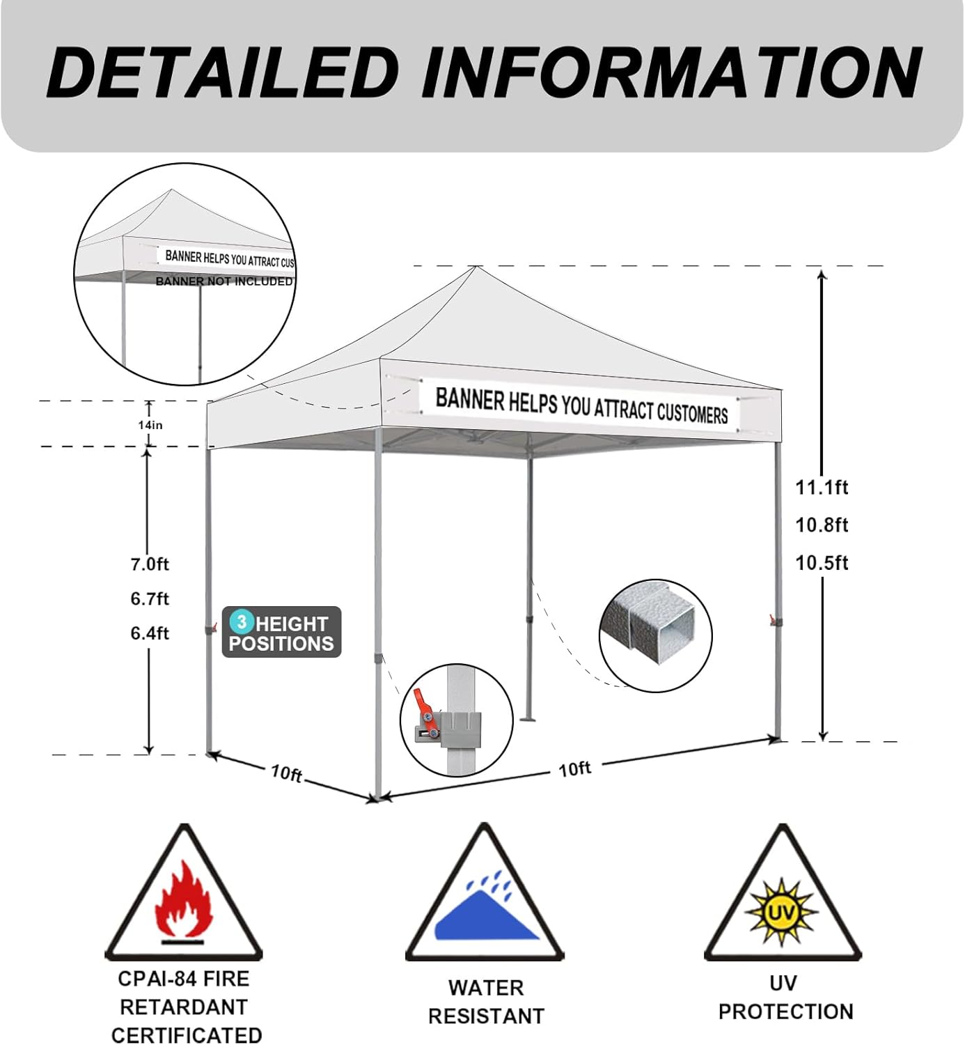 Eurmax USA 10x10ft Patio Pop-Up Canopy Tent with Heavy Duty Roller Bag & Sandbags - Ideal for Events