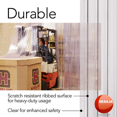 RESILIA - Plastic Vinyl Strip Curtain for Walk in Freezers, Coolers & Warehouse Doors - Clear, 120 mil Thick Between Ribs, 12 Inch x 100 Foot Roll