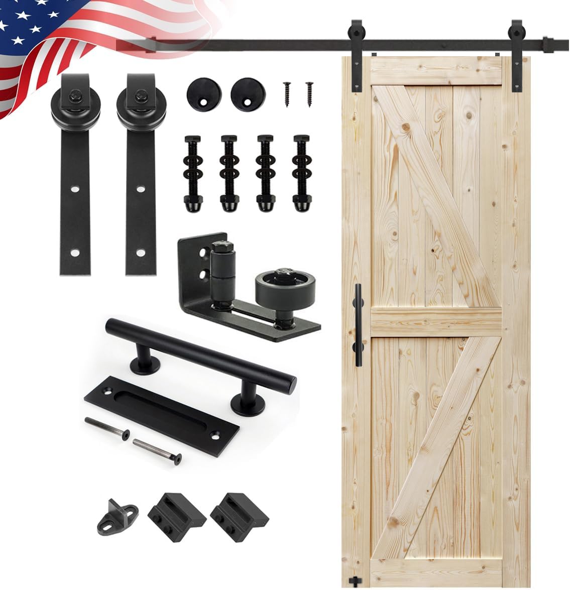 S&Z TOPHAND 30" x 84" Unfinished Knotty Barn Door with Sliding Hardware Kit - Solid Wood & Easy Assembly