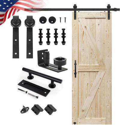 S&Z TOPHAND 30" x 84" Unfinished Knotty Barn Door with Sliding Hardware Kit - Solid Wood & Easy Assembly
