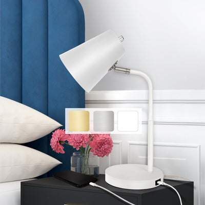 Lampz Soho Desk Lamp | Adjustable Shade & USB-C Charging Port, 15.5" | White