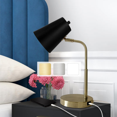 Lampz Soho Desk Lamp | Adjustable Shade & USB-C Charging Port, 15.5" | Brass