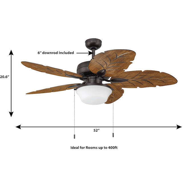 Harbor Breeze Waveport 52-Inch Aged Bronze LED Ceiling Fan with Palm Leaf Blades, Indoor/Outdoor