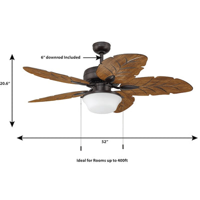 Harbor Breeze Waveport 52-Inch Aged Bronze LED Ceiling Fan with Palm Leaf Blades, Indoor/Outdoor