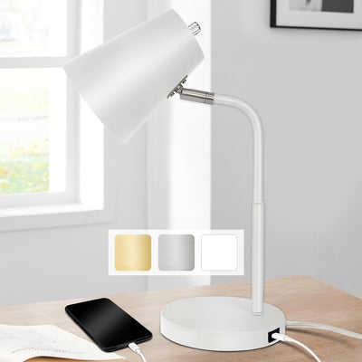 Lampz Soho Desk Lamp | Adjustable Shade & USB-C Charging Port, 15.5" | White