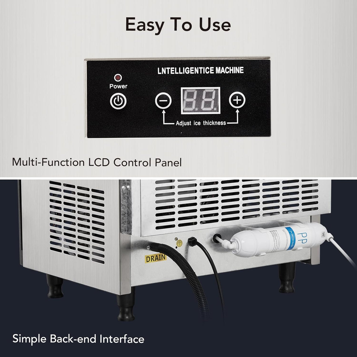 PIONEERWORKS Commercial Ice Maker | 130 lbs/Day, 40 lbs Storage | Stainless Steel