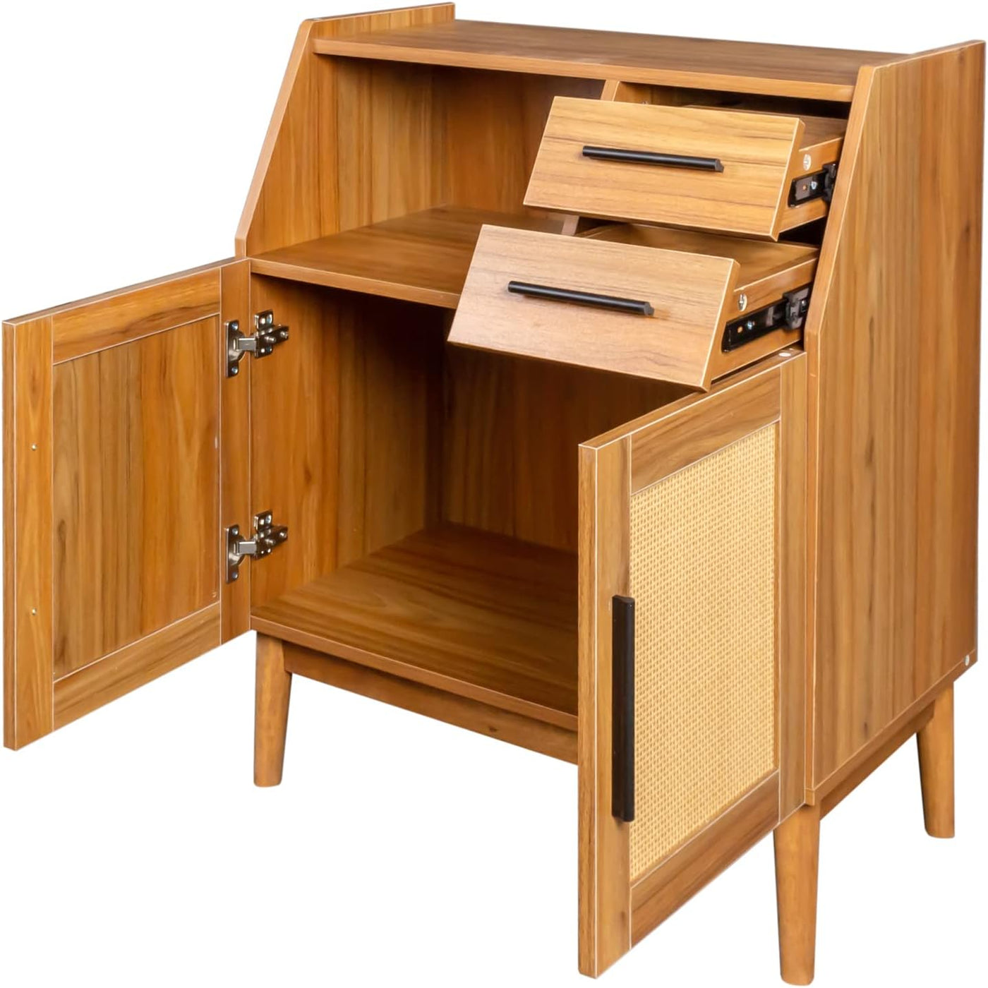 SPOFLYINN Oak Modern Farmhouse Sideboard | Rattan Doors & Drawers | Buffet Cabinet