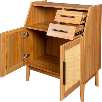 SPOFLYINN Oak Modern Farmhouse Sideboard | Rattan Doors & Drawers | Buffet Cabinet
