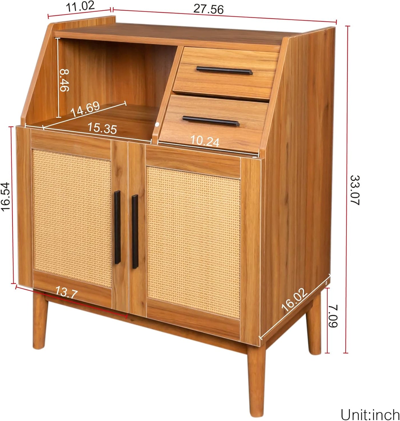 SPOFLYINN Oak Modern Farmhouse Sideboard | Rattan Doors & Drawers | Buffet Cabinet