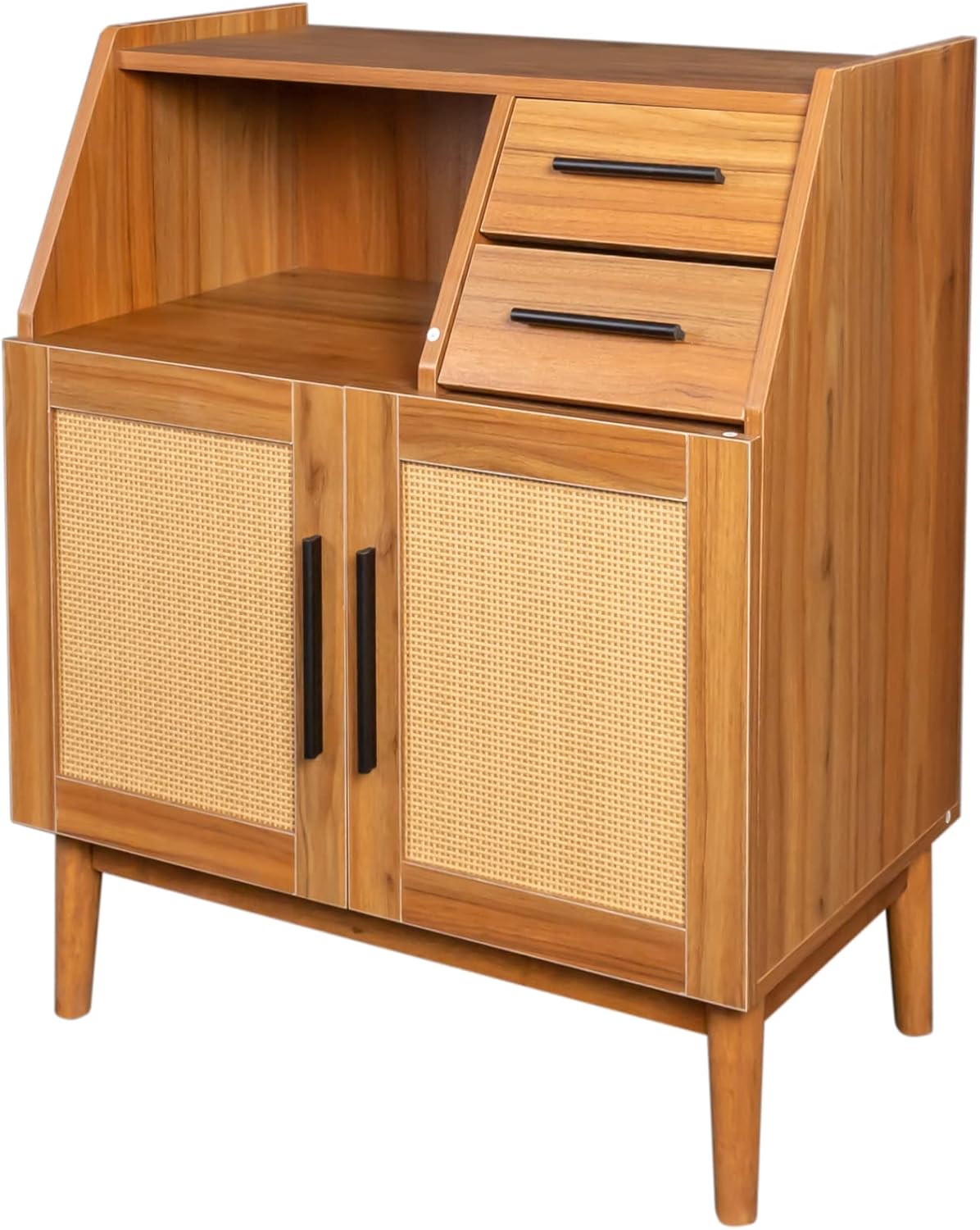 SPOFLYINN Oak Modern Farmhouse Sideboard | Rattan Doors & Drawers | Buffet Cabinet