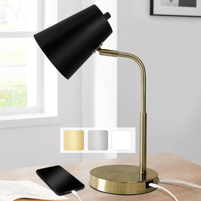 Lampz Soho Desk Lamp | Adjustable Shade & USB-C Charging Port, 15.5" | Brass