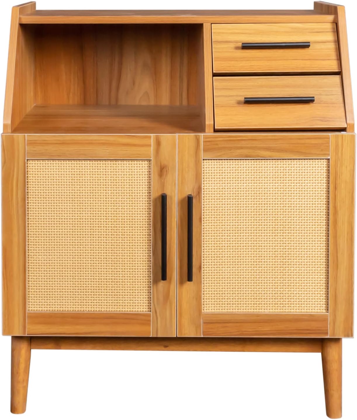 SPOFLYINN Oak Modern Farmhouse Sideboard | Rattan Doors & Drawers | Buffet Cabinet