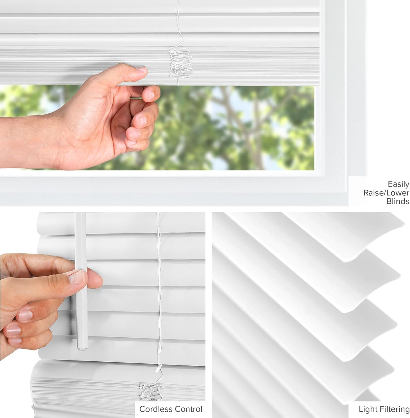 CHICOLOGY Cordless Mini Blinds - Gloss White Venetian Blinds for Windows & Doors, 72"W x 60"H