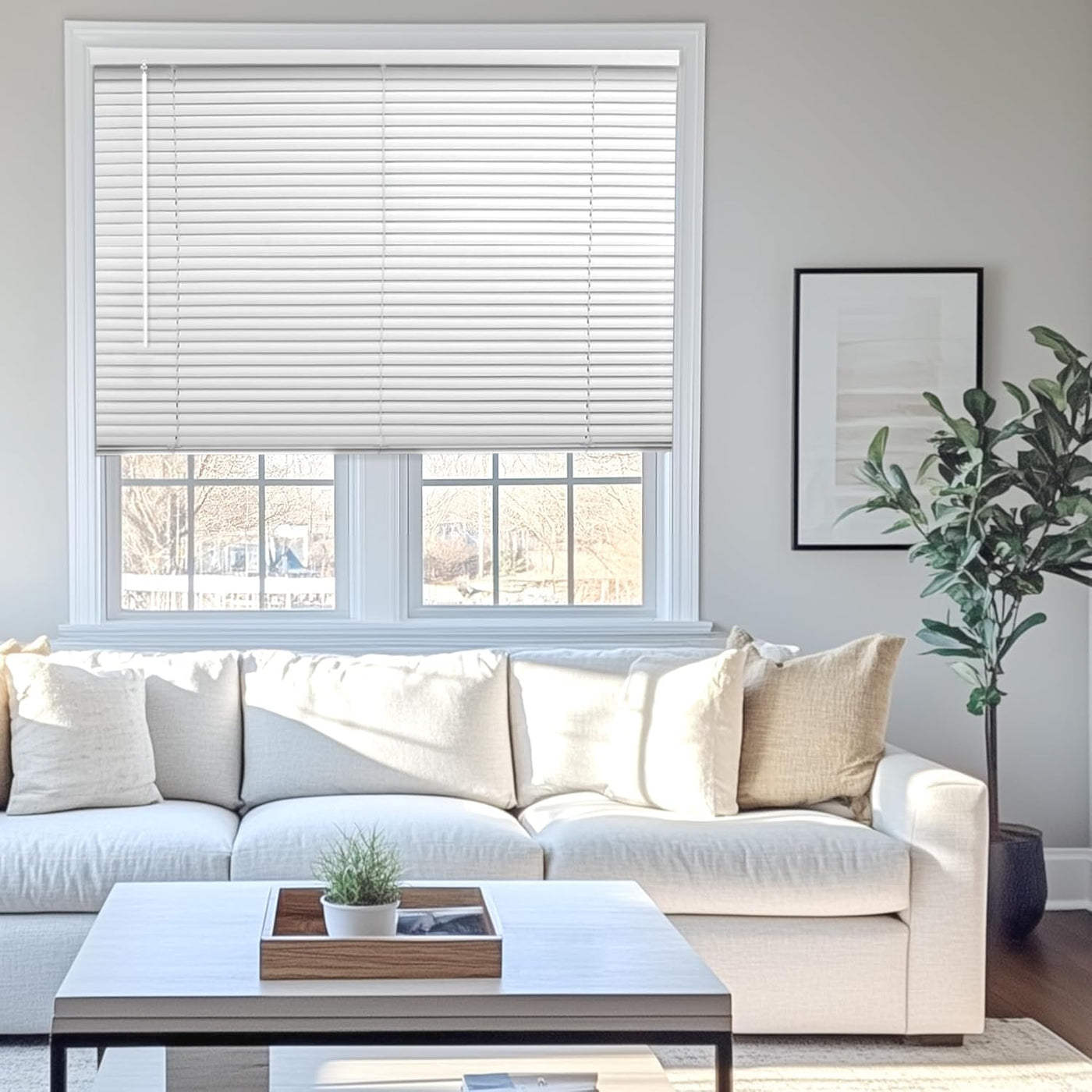 CHICOLOGY Cordless Mini Blinds - Gloss White Venetian Blinds for Windows & Doors, 72"W x 60"H