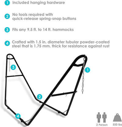 Sunnydaze Universal 2-Person Hammock Stand, Fits 9-14 ft Hammocks - 550 lbs Capacity, Heavy-Duty Steel, Black