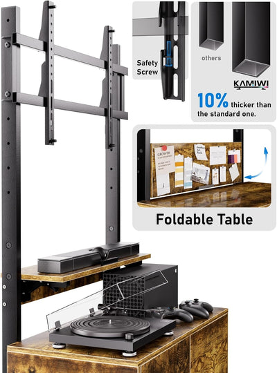 Rolling Entertainment Center with TV Mount - Adjustable Stand for 32-75in Screens, Storage Cabinet, Foldable Table