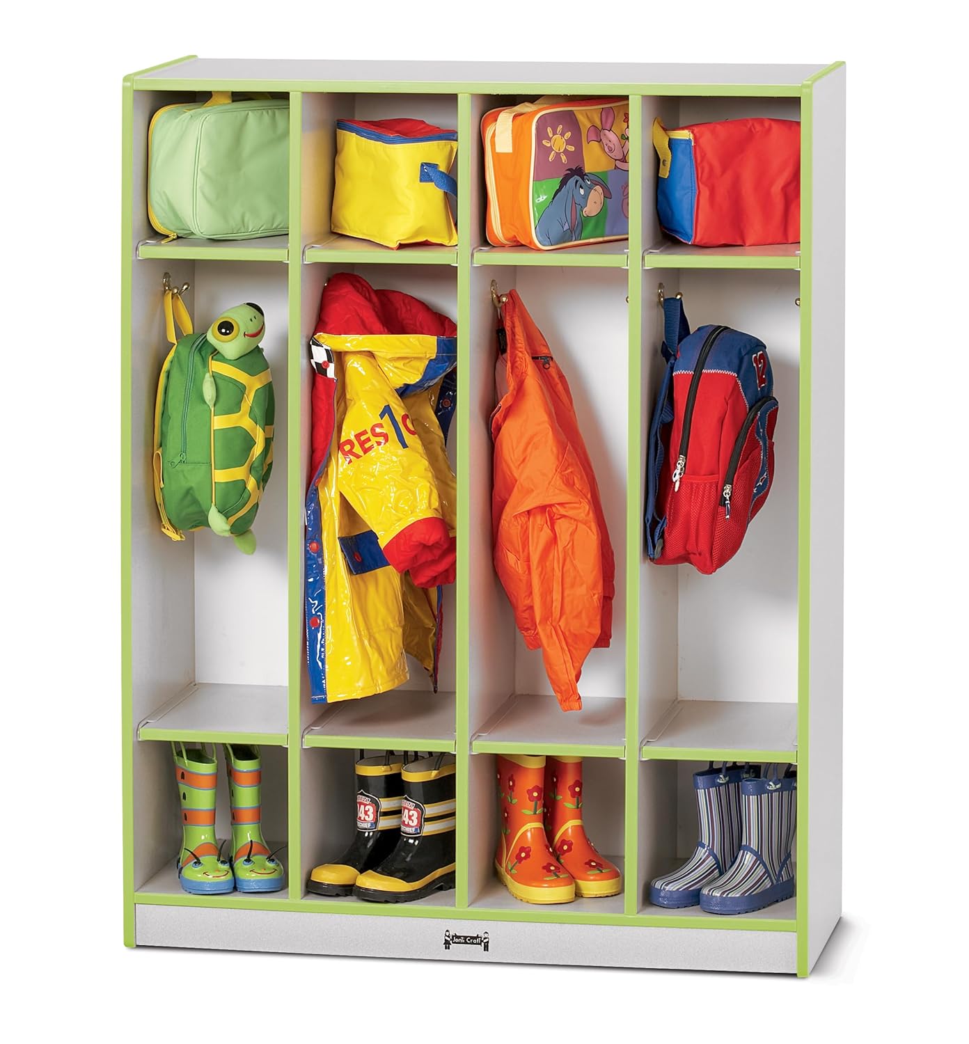 Jonti-Craft Rainbow Accents 4-Section Coat Locker - Key Lime Green, Kids Storage for Classroom & Home