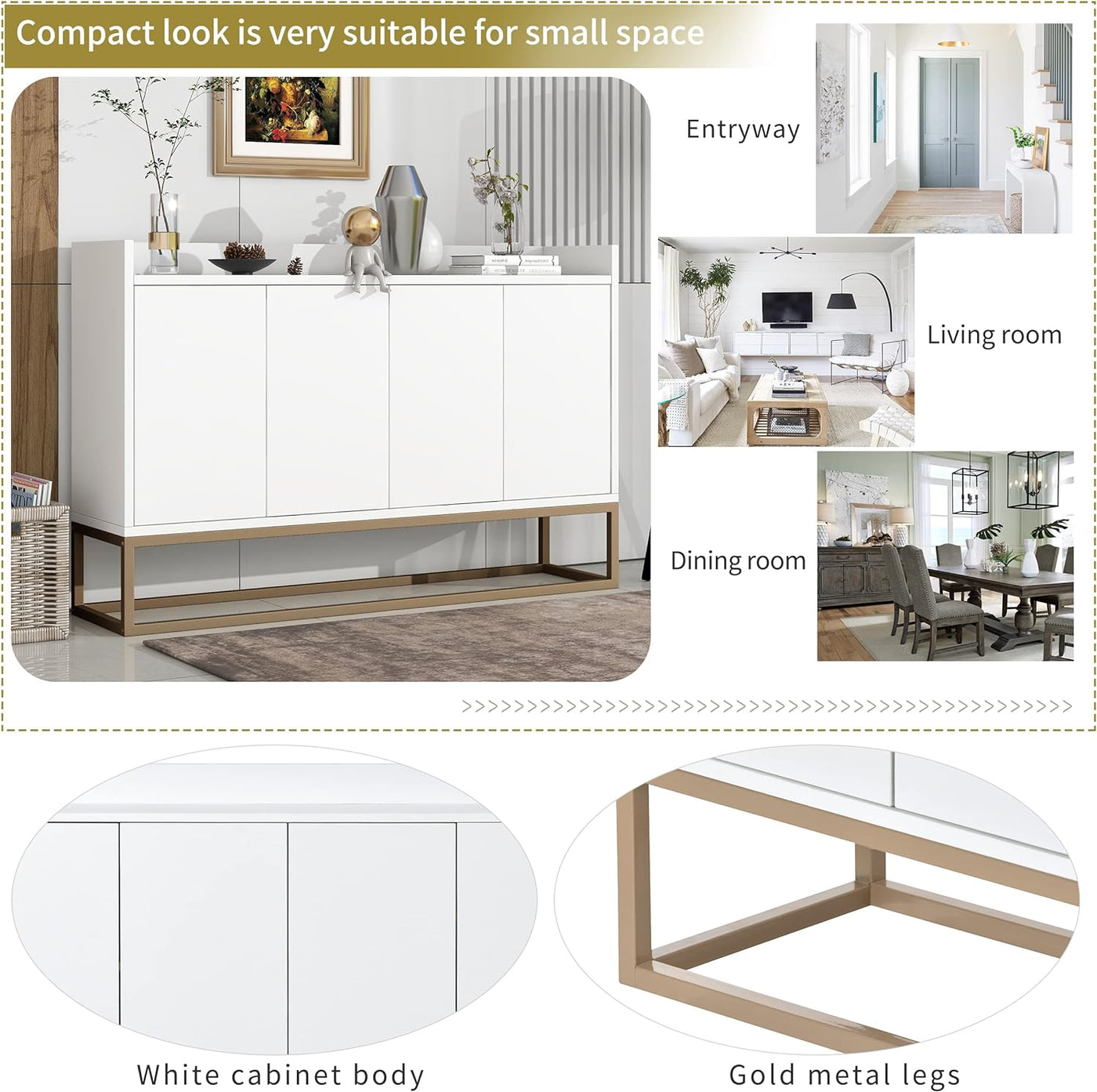 CuisinSmart Buffet Cabinet with Storage | Push-to-Open Doors | Modern Sideboard