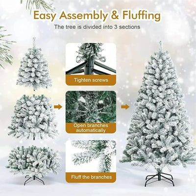 SUGIFT 6ft Snow Flocked Pine Artificial Christmas Tree – 1000 Tips GoodHinged