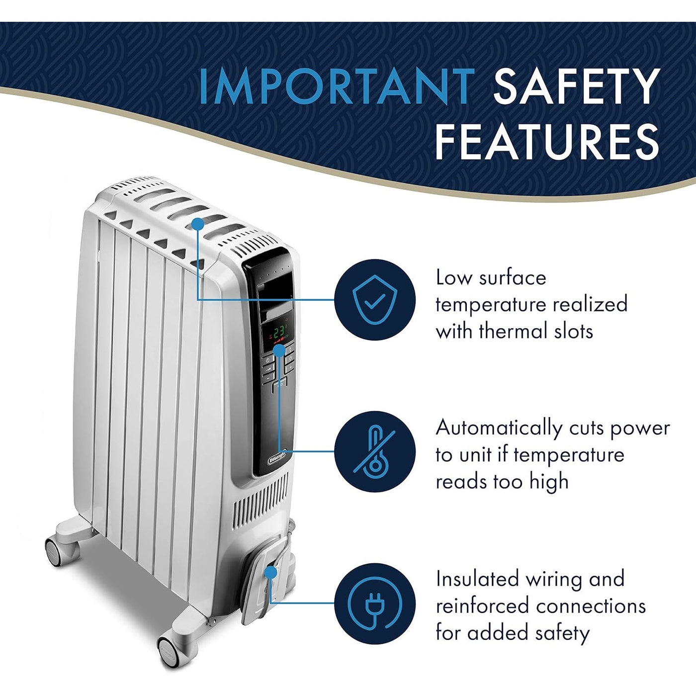 DeLonghi Up to 1500-Watt Radiant Tower Indoor Electric Space Heater Thermostat