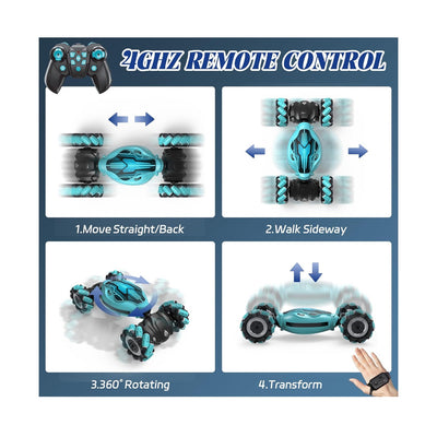 Gesture Sensing RC Stunt Car with Light and Music Double Sided Off-Road, Blue