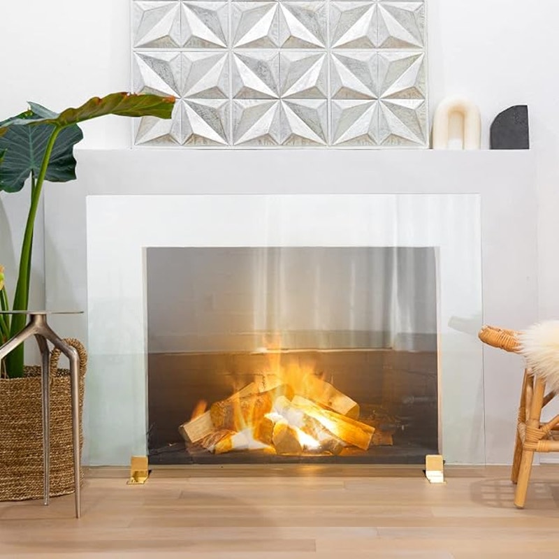 Barton Fireplace Screen Guard Panel Tempered Glass Fence Stand 46" x 33" 95059