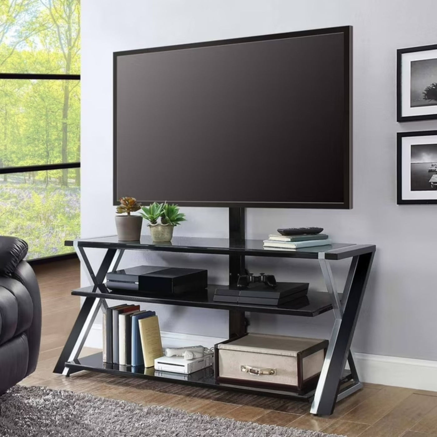 Whalen Xavier 3-in-1 Television Stand for TVs Up to 70" Swivel Mount | Black