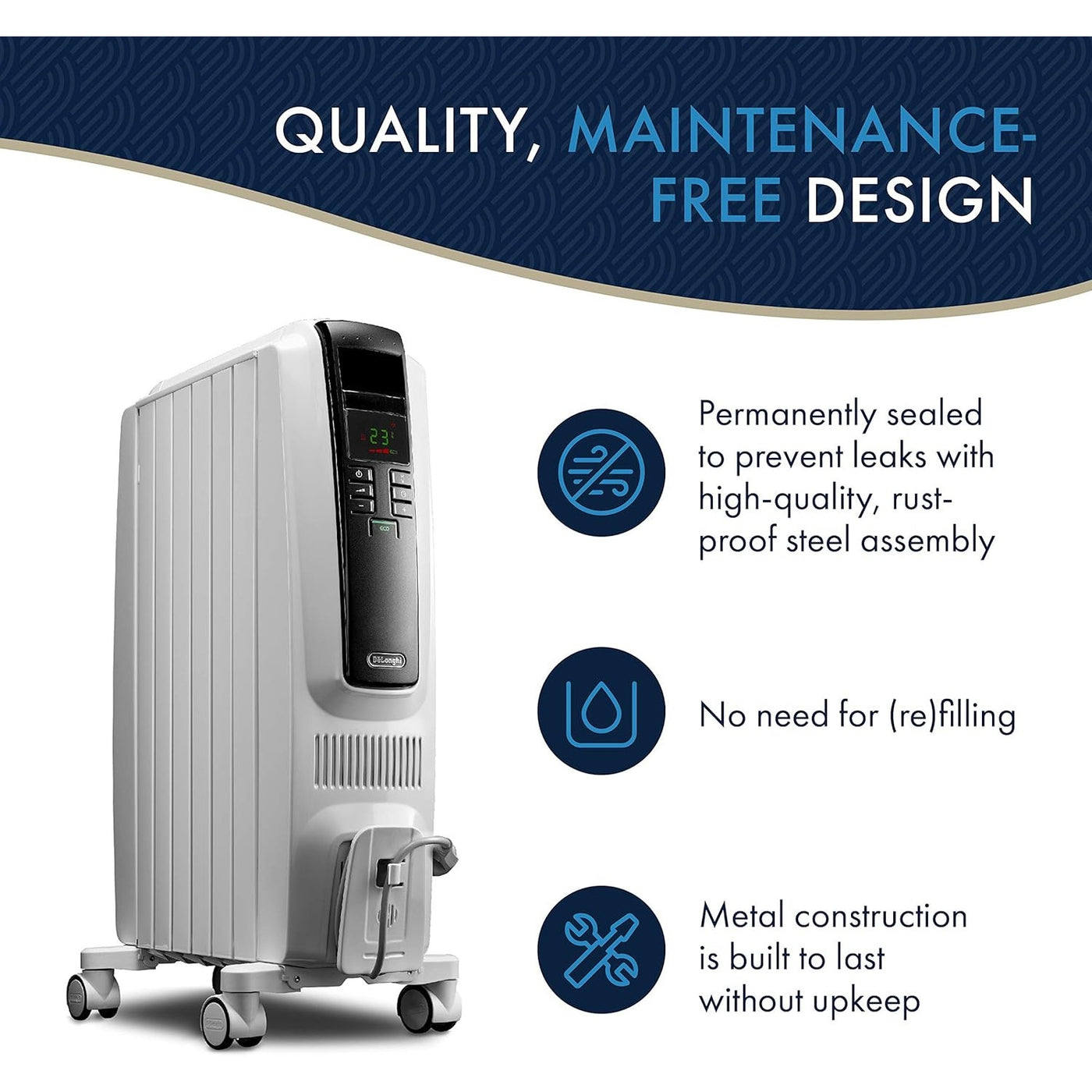 DeLonghi Up to 1500-Watt Radiant Tower Indoor Electric Space Heater Thermostat