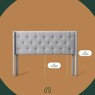 Rest Haven Elizabeth Wingback Upholstered Headboard with Button Tufting, Gray